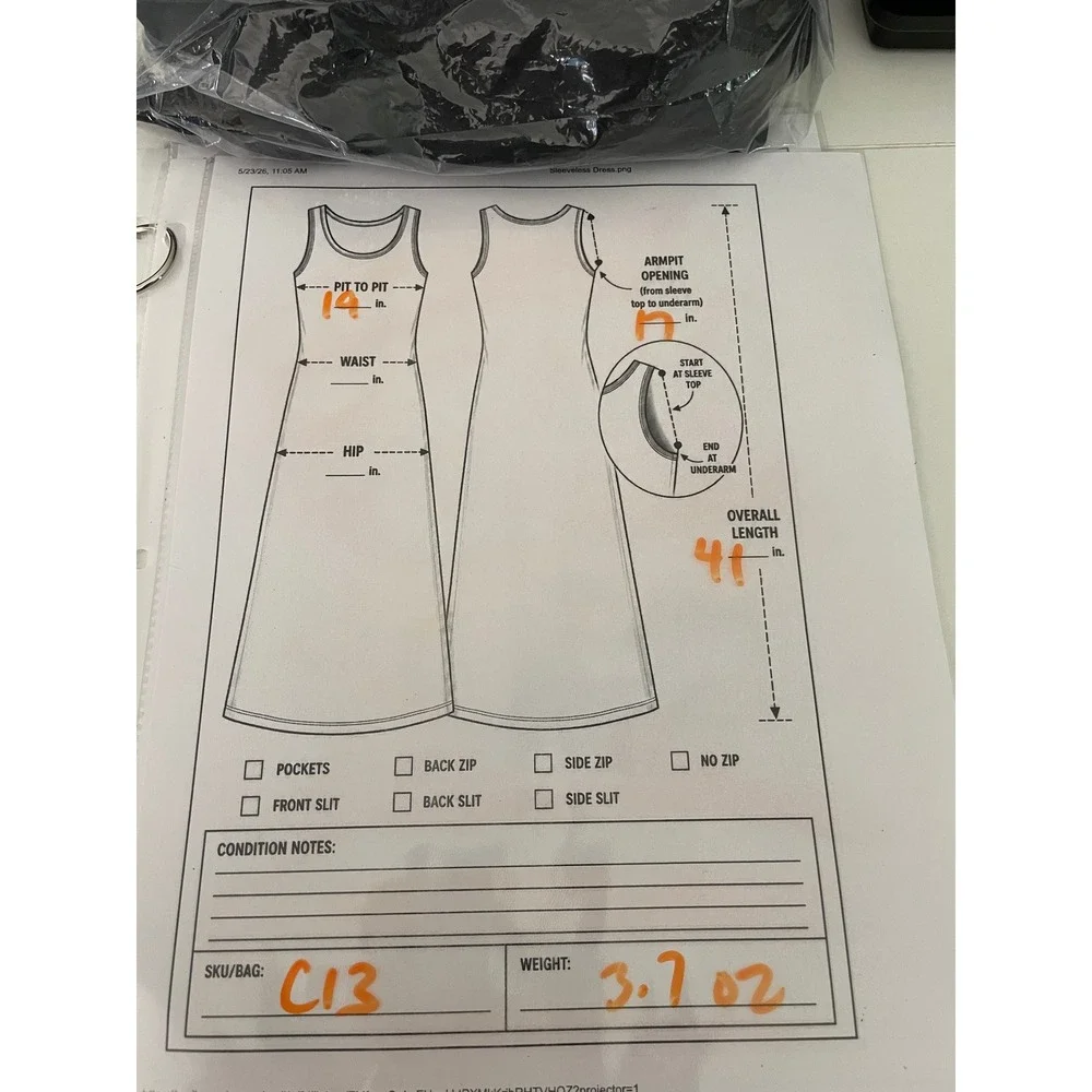 N/A measurements marked